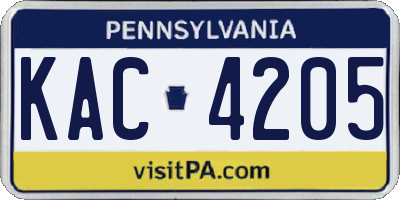 PA license plate KAC4205