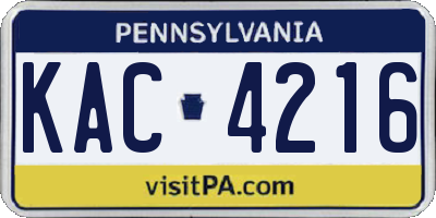 PA license plate KAC4216