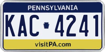 PA license plate KAC4241
