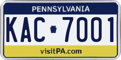 PA license plate KAC7001