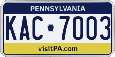 PA license plate KAC7003