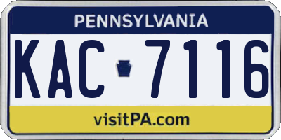 PA license plate KAC7116