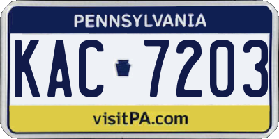 PA license plate KAC7203