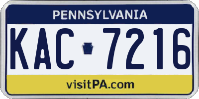 PA license plate KAC7216