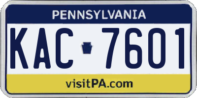 PA license plate KAC7601