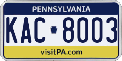 PA license plate KAC8003