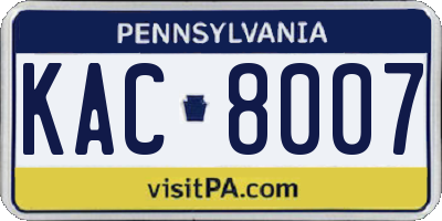 PA license plate KAC8007