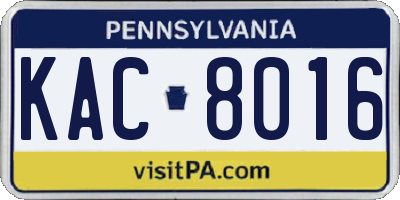 PA license plate KAC8016