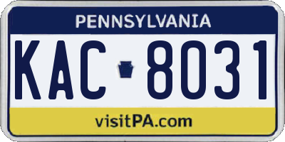 PA license plate KAC8031