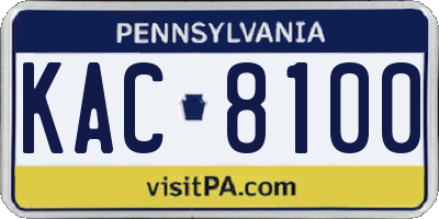 PA license plate KAC8100