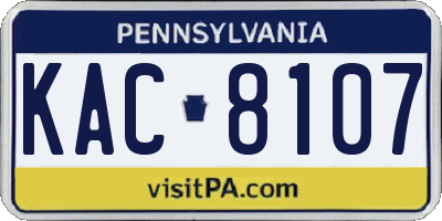 PA license plate KAC8107