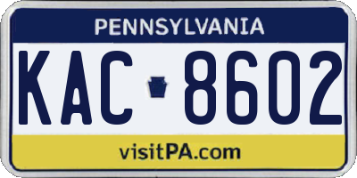 PA license plate KAC8602
