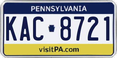 PA license plate KAC8721