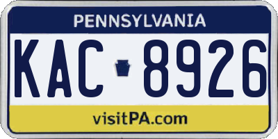 PA license plate KAC8926