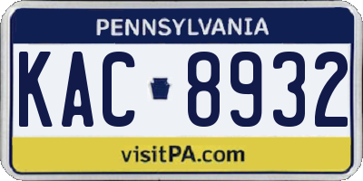PA license plate KAC8932