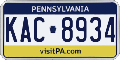 PA license plate KAC8934