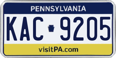 PA license plate KAC9205