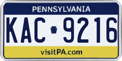 PA license plate KAC9216