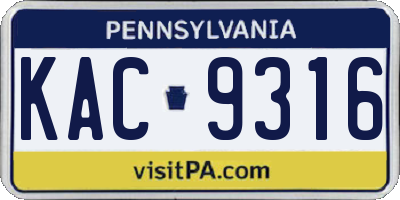 PA license plate KAC9316
