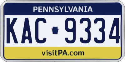 PA license plate KAC9334