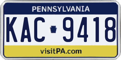 PA license plate KAC9418