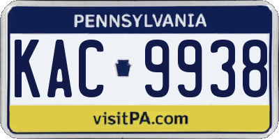 PA license plate KAC9938