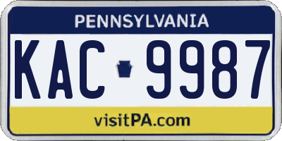 PA license plate KAC9987