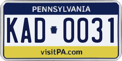PA license plate KAD0031