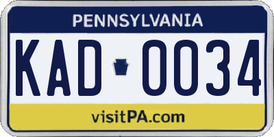 PA license plate KAD0034