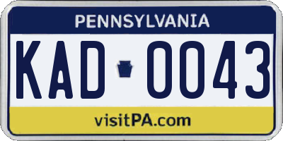 PA license plate KAD0043