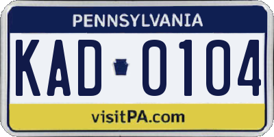 PA license plate KAD0104
