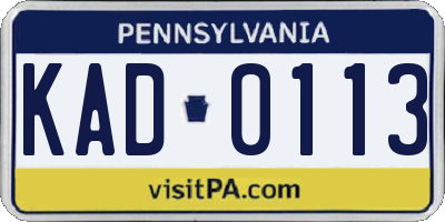 PA license plate KAD0113
