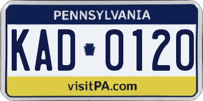 PA license plate KAD0120