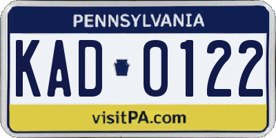 PA license plate KAD0122