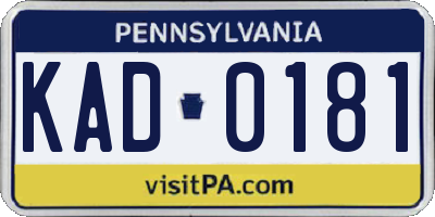 PA license plate KAD0181