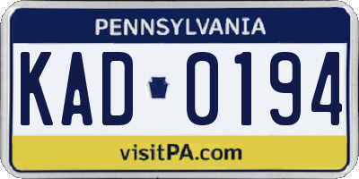 PA license plate KAD0194
