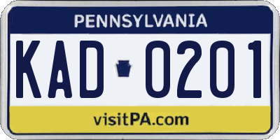 PA license plate KAD0201