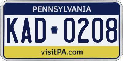 PA license plate KAD0208