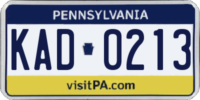 PA license plate KAD0213