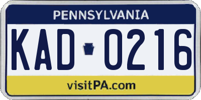 PA license plate KAD0216