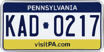 PA license plate KAD0217