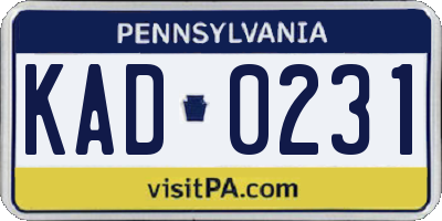 PA license plate KAD0231