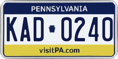 PA license plate KAD0240