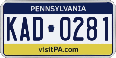 PA license plate KAD0281