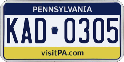 PA license plate KAD0305