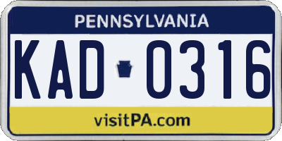 PA license plate KAD0316