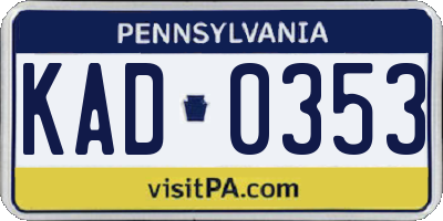 PA license plate KAD0353