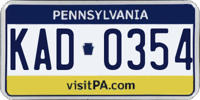 PA license plate KAD0354