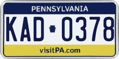 PA license plate KAD0378