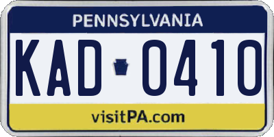PA license plate KAD0410